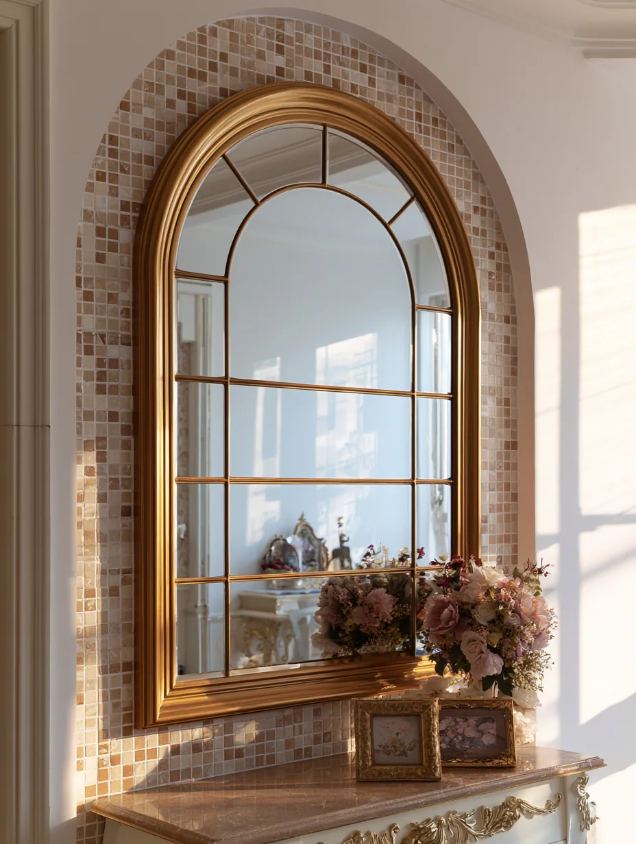 Mosaic surround framing an arched window
