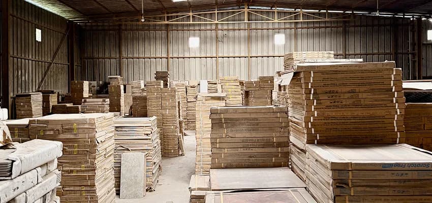 Stock held on racks inside the Sakthi warehouse in Chennai