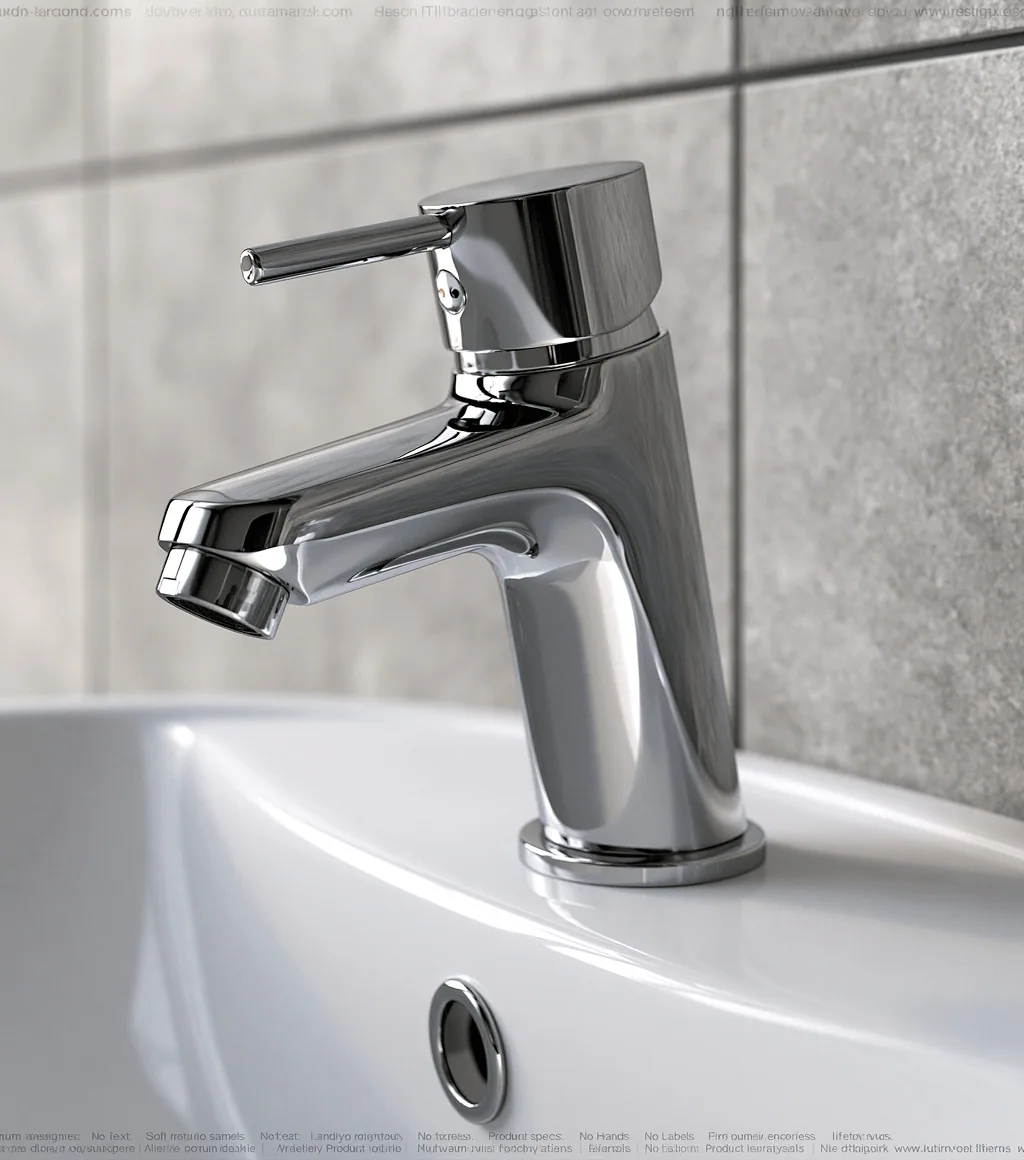 Chrome single-lever basin faucet mounted on a white basin